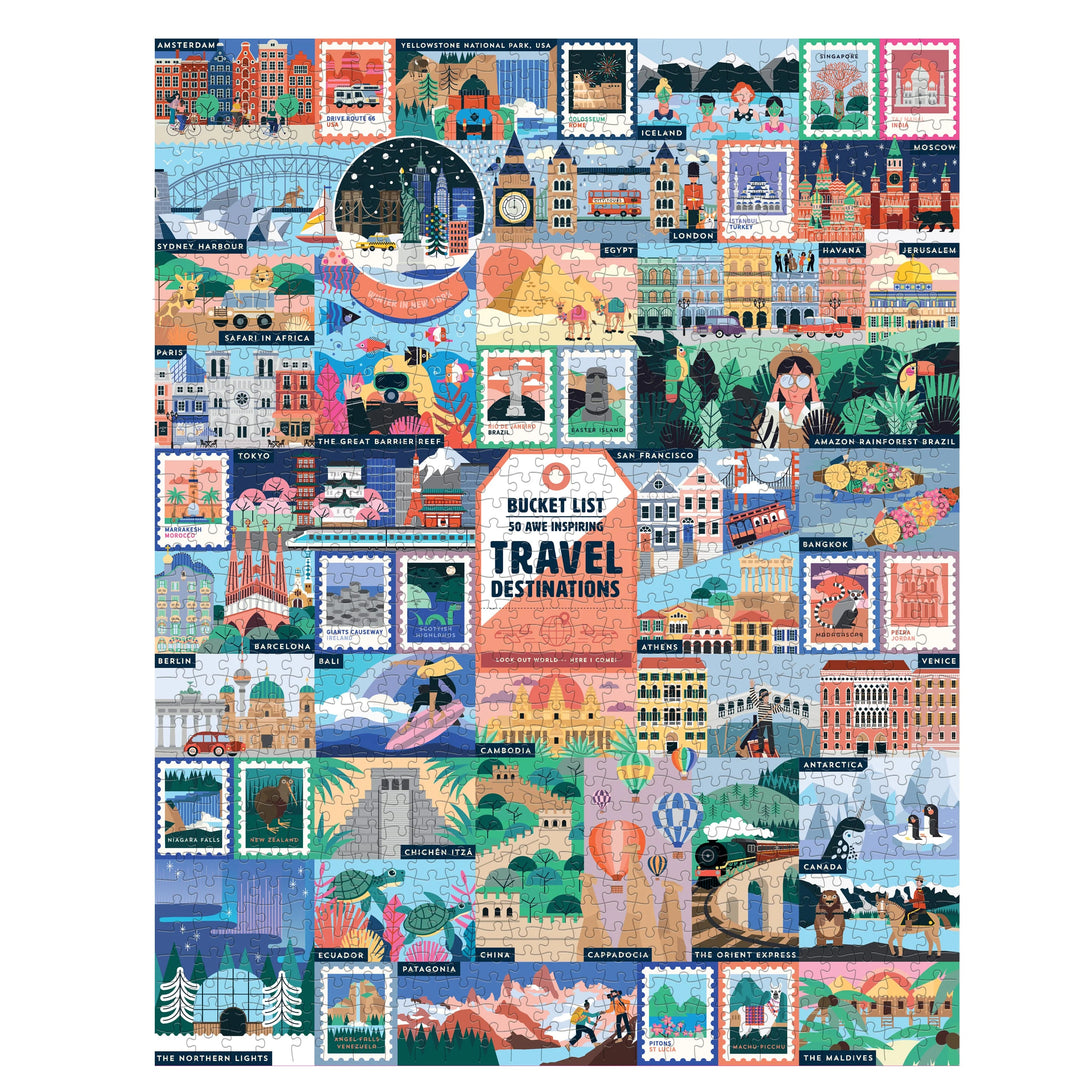 50 Awe-Inspiring Travel Destinations Bucket List 1000-Piece Puzzle - The Missing Piece Company