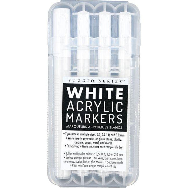 Studio Series White Acrylic Markers (Set of 4 Permanent Markers with Different Tip Sizes)