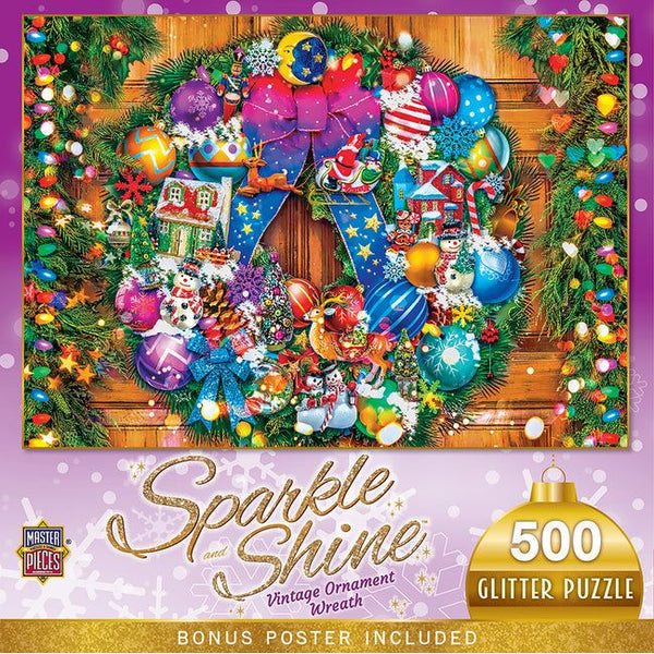 Holiday - Vintage Ornament Wreath 500pc Glitter Puzzle - Ingram
