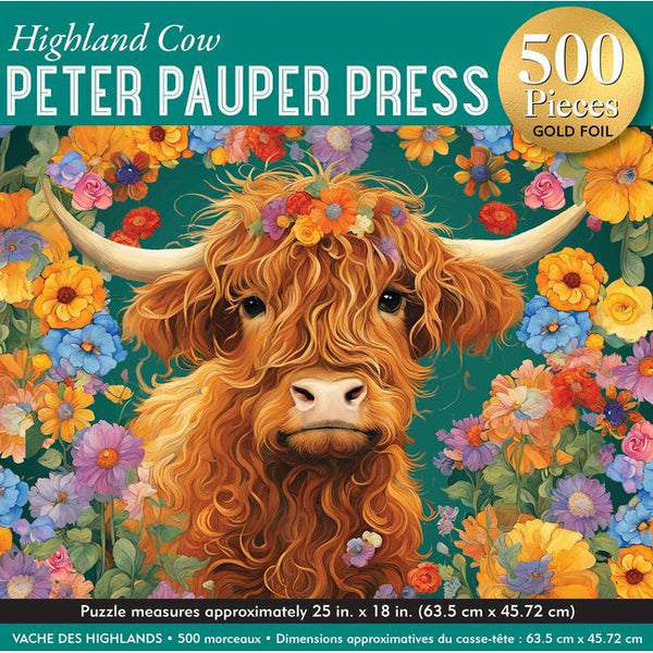 Highland Cow 500-Piece Jigsaw Puzzle (Gold Foil Highlights) - Ingram
