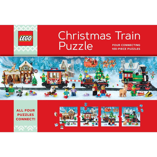 Lego Christmas Train Puzzle: Four Connecting 100-Piece Puzzles