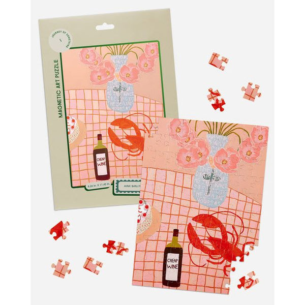 Lobster Lunch Magnetic Puzzle - Artist Designed Fridge Puzzle 100 Piece Fridge Puzzle - Ingram