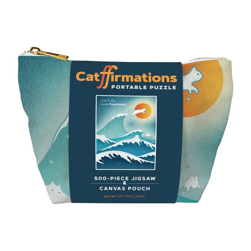 Catffirmations Portable Puzzle: 500-Piece Jigsaw & Canvas Pouch