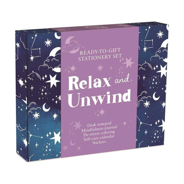 Relax and Unwind: Ready-To-Gift Stationery Set with Desk Notepad, Mindfulness Journal, De-Stress Coloring, Self-Care Calendar, and Stickers