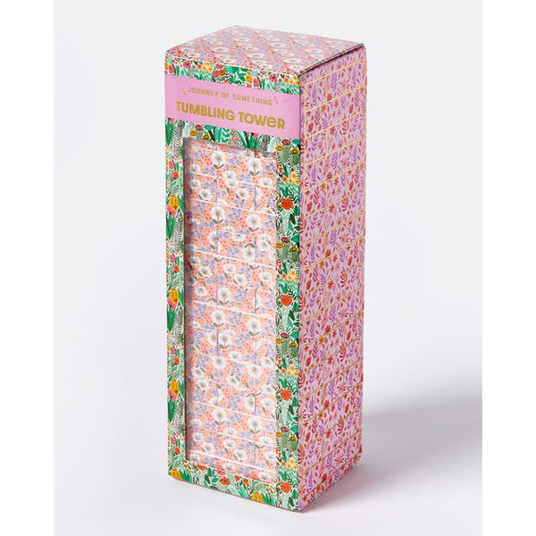 Floral Tumbling Tower Game - Stylish Wooden Stacking Game for Family & Party Fun - Ingram