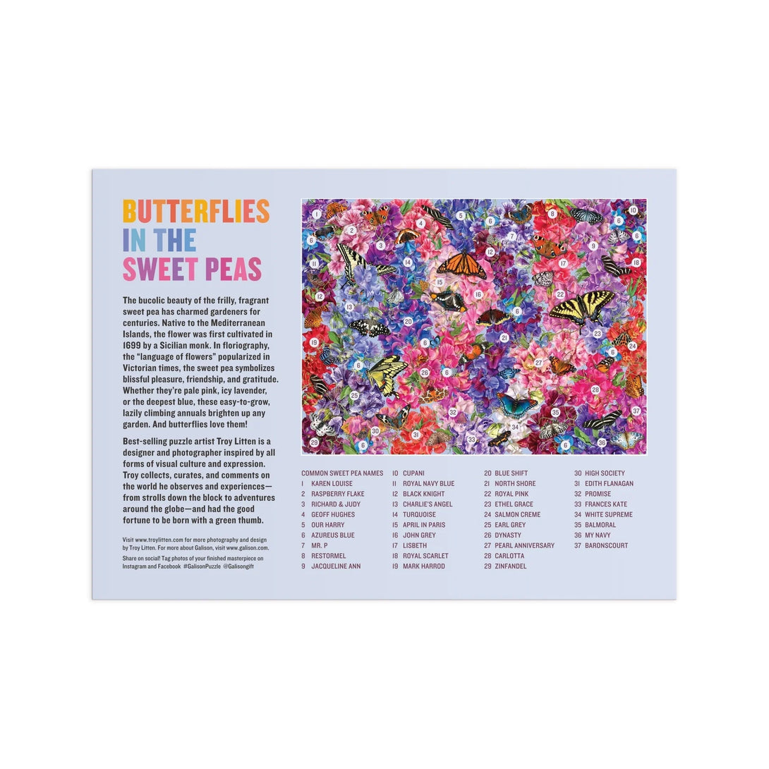 Troy Litten Butterflies in the Sweet Peas 1000 Piece Puzzle - The Missing Piece Company